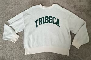 Cotton On Tribeca Sweater XL Green Ivory Graphic Knit Pullover Crew Neck Soft